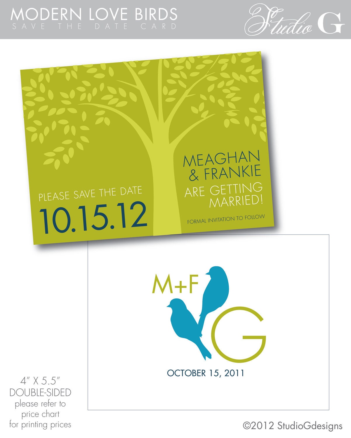 MODERN LOVE BIRDS Save the Date Card - digital file or printed