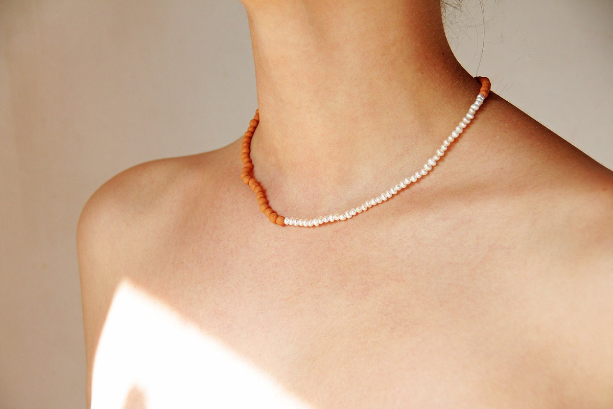 Ray of light - short beaded ceramic necklace - ready to ship