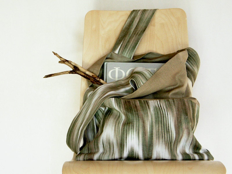 Ikat handmade tote bag in khaki brown