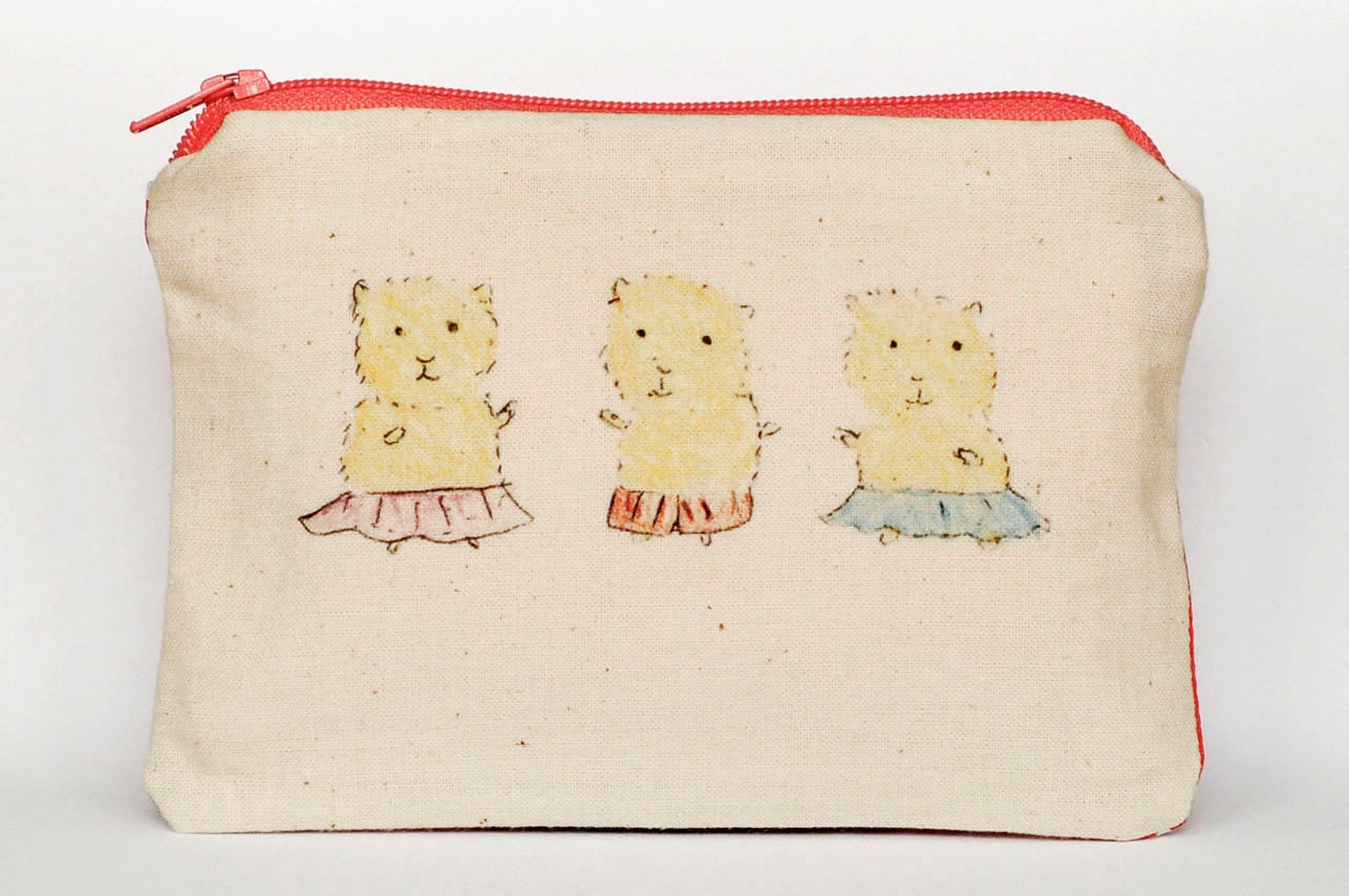 3 dancing hammies - handmade pouch