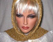 Crochet Stunning Victorian Look Gold Chenille/Boucle Gold Metallic Women Teens  Scoodie Hooded Scarf Hat