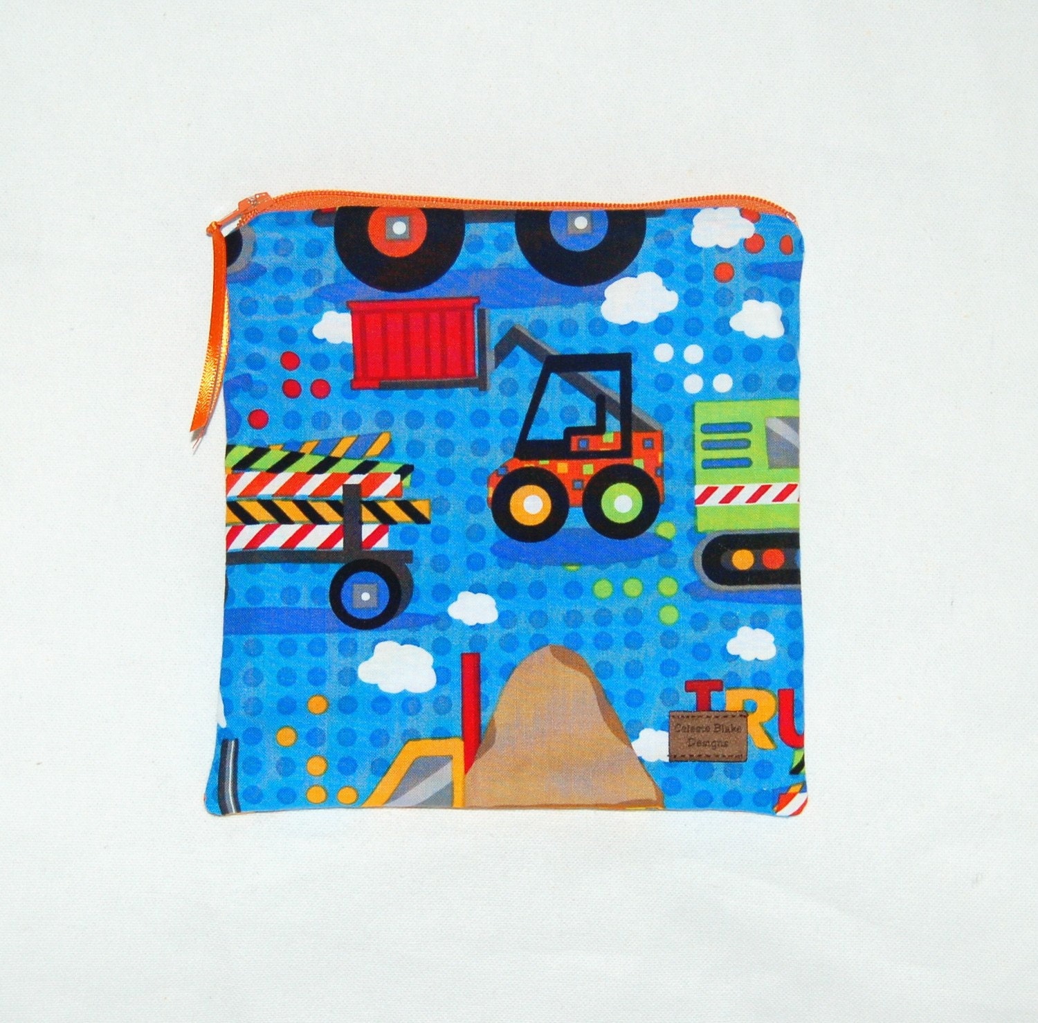 Reusable Sandwich Bag in Construction Trucks Print - Ready to Ship - by Celeste Blake Designs at ETSY