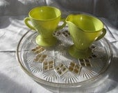 Chartreuse Yellow Vintage Sugar Bowl and Creamer
