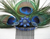 Blue Hair Comb Fascinator Flower 1920s Flapper Style Art Deco