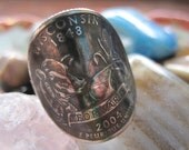Wraparound Wisconsin Quarter Ring with Sterling Silver Band Made to Order.