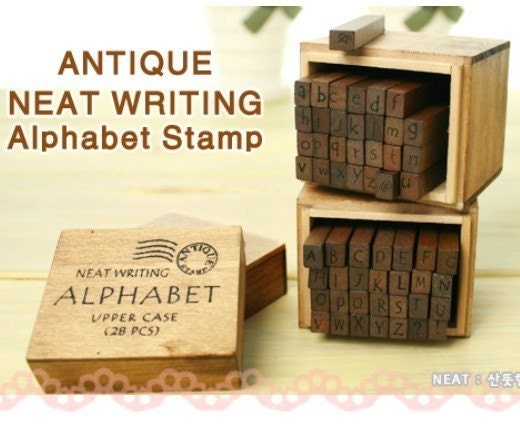 Funnyman Antique Neat Writing Alphabet Rubber Stamp Kit (Small Letter)
