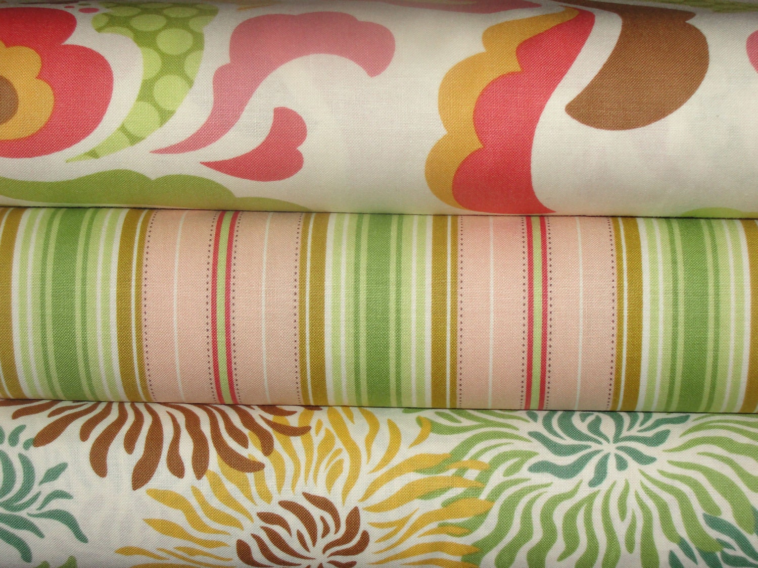 Heather Bailey Fabric, Freshcut in Brown and Pink, Full Yard Bundle, 3 Yards Total