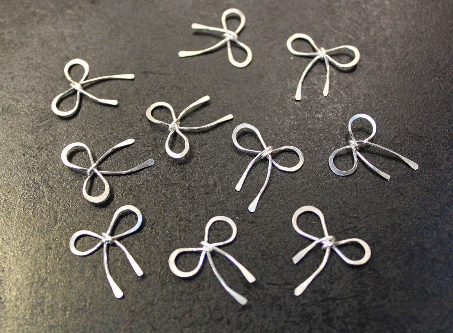 10 pcs - Sterling Silver Sweet Bow Charms - handmade