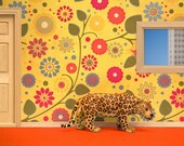 leopard print, bright yellow and orange floral pattern, diorama - What a Leopard Can Change 8 x 10