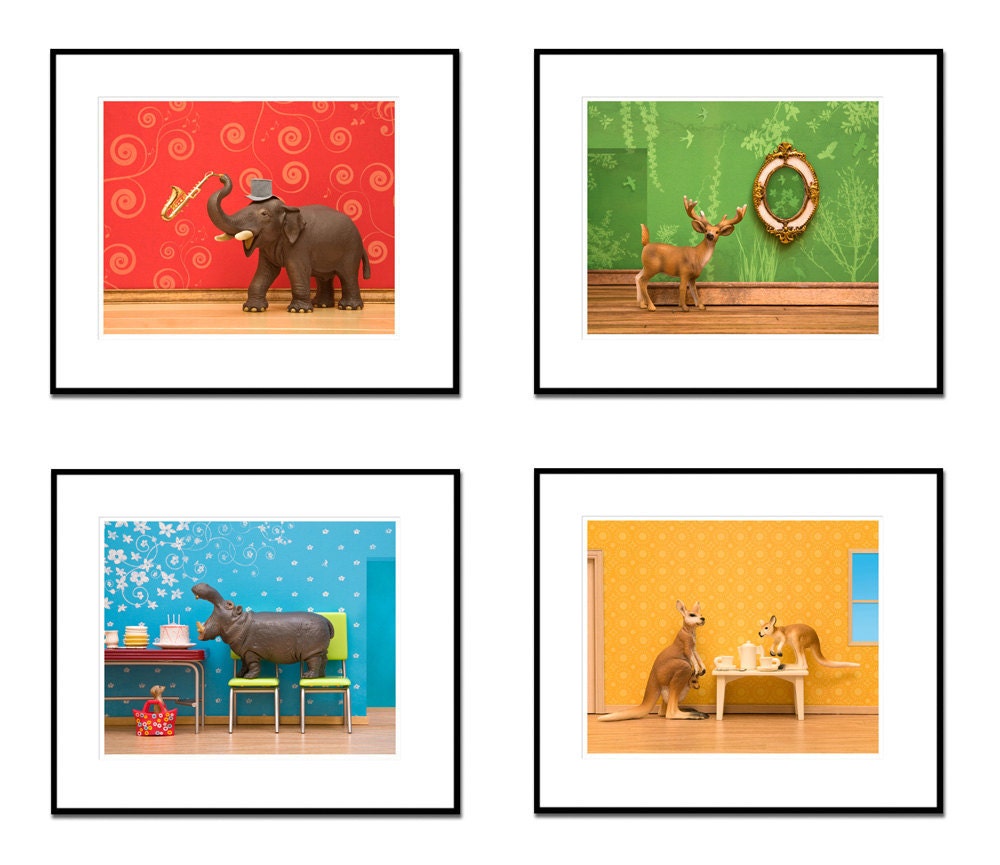 hippo art, diorama, retro kitchen, blue, birthday - Hungry, Hungry Hippo 8 x 10