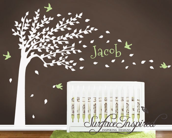 Wall decals nursery - Tree wall decal - Large Autumn Tree Decal with Custom Name 920