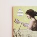 Handmade card - Mother's Day, Thanks - soft greens OOAK vintage inspired collage - She scatters kindness - dragonfly, french post card