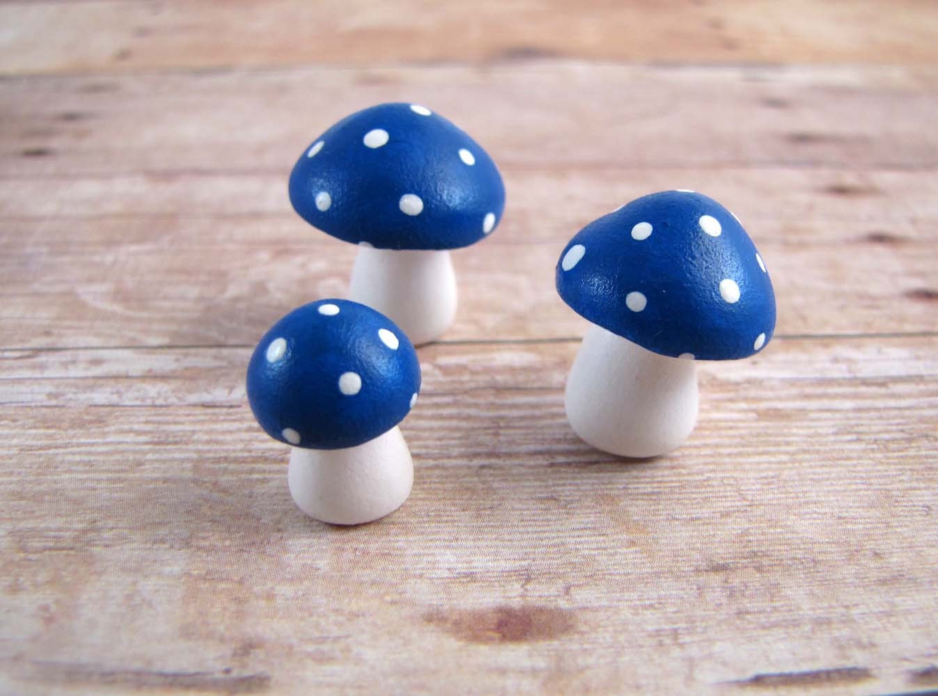 Tiny Blue Trio of Toadstools Fantasy Figurine or Terrarium Decoration Made to Order