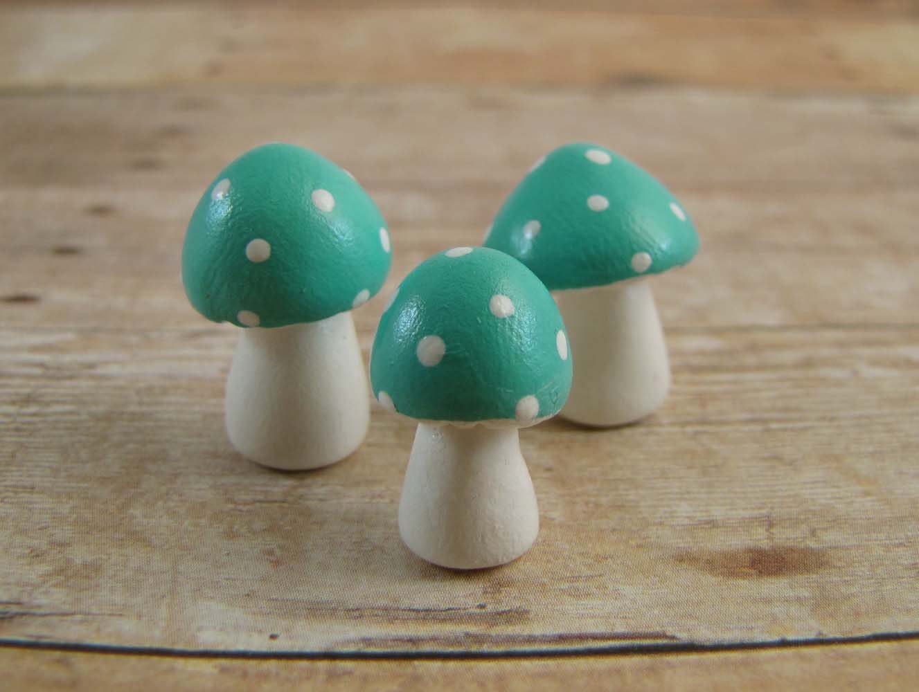 Tiny Turquoise Trio of Toadstools Fantasy Figurine or Terrarium Decoration Made to Order
