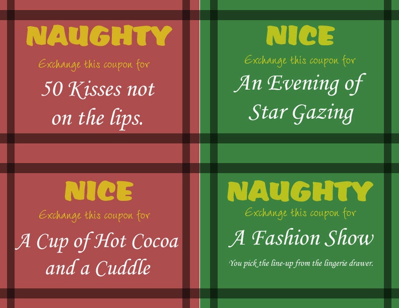 Naughty or Nice Coupons -  for Him/Her