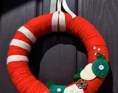 Red White and Green Holiday/Christmas Yarn Wreath