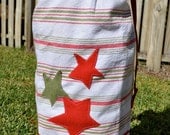 Red Striped Tea Towel Half Apron with Star Applique