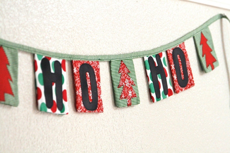 Christmas Fabric banner, bunting, garland, decoration Ho, Ho, Ho: Reserved for Camilla Il_570xn