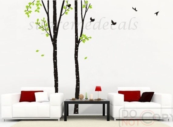 Good Promotion-Nice Two Big Birch Tree(Type A) -- 8ft 6inch high -- Removable vinyl Wall Art Decals Stickers for home Decor