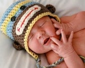Newborn Baby Boy Monkey Hat - Great Photo Prop - Available in 2 Sizes