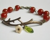 Free Shipping Twig red agate  Bracelet , Flower and leaf, Charm Bracelet, Cull, Friendship bracelet, Christmas bracelet, Gift, Brass Branch