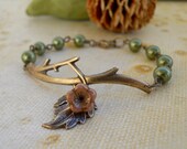 Free Shipping Branch Bracelet Olivine, Brass Twig,  Leaf, Copper Flower, Twig Charm, Bangle, Bridal Jewelry, Wedding, gift
