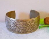 EMBOSSED BRASS CUFF, Bracelet,  Vintage style, Bangle, Gift