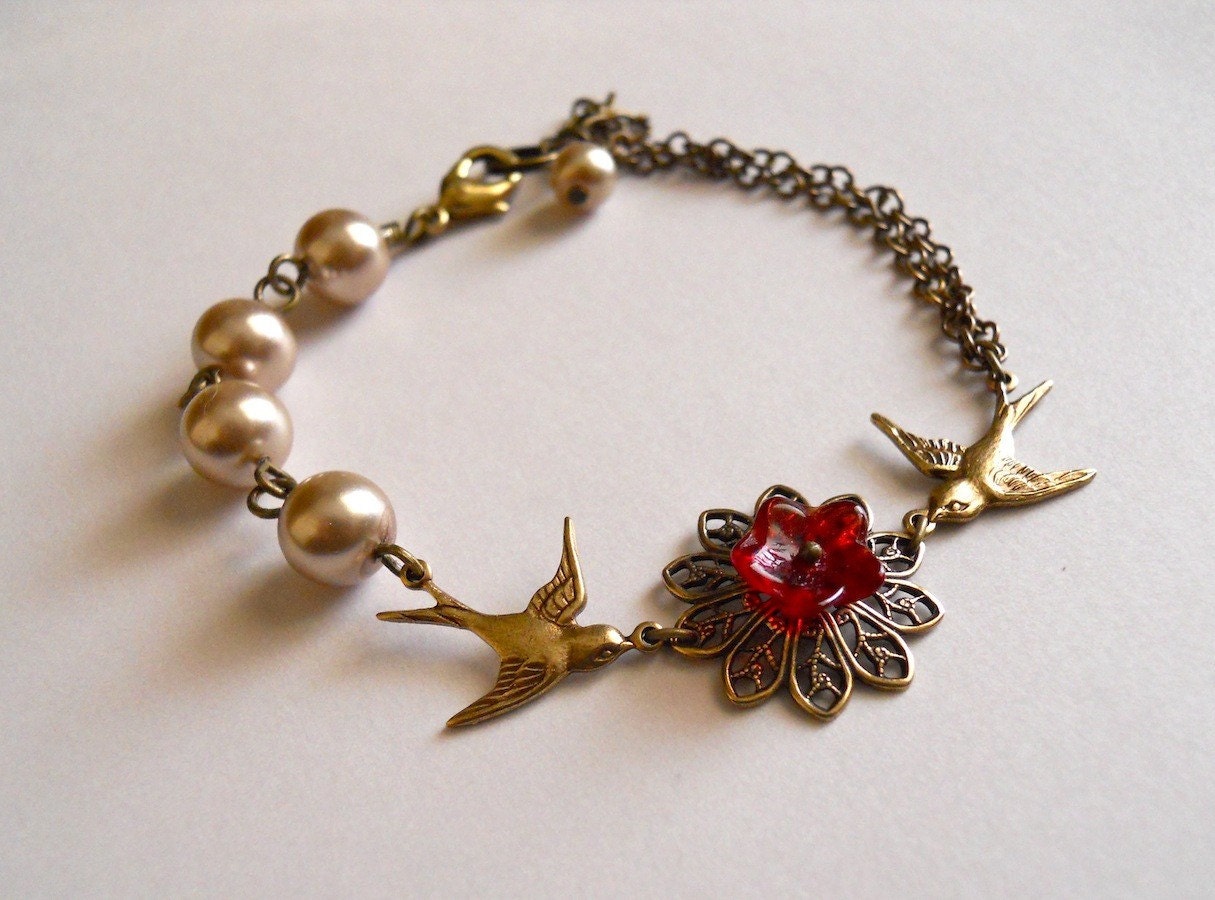 Free Shipping - Two birds bracelet - Brass