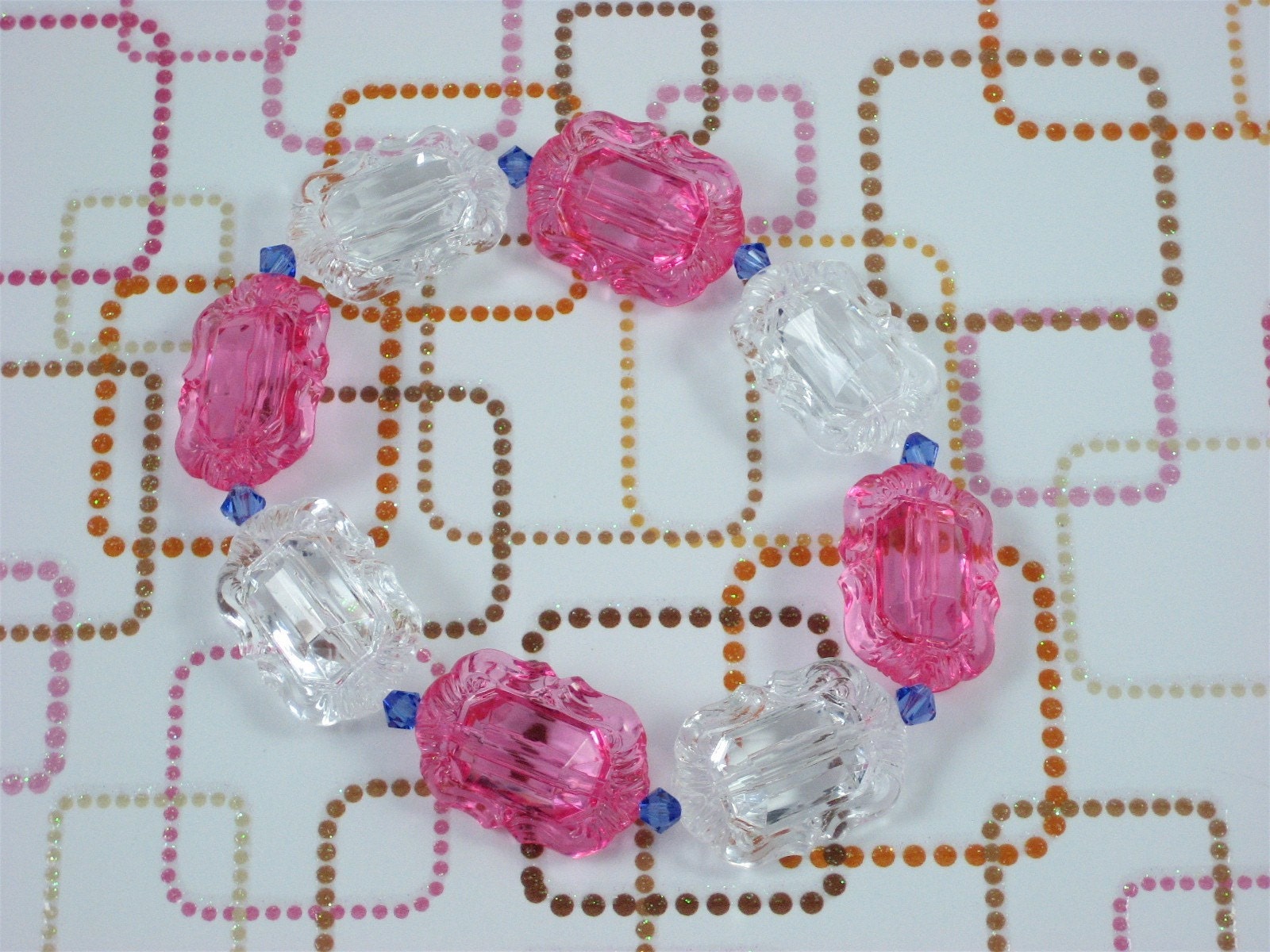 Hot Pink n Clear Candy Gem Swarovski Sparkle Stretch Bracelet