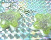Lime & Purple Glitter Mix Shooting Star Dangle Fish Hook Earrings