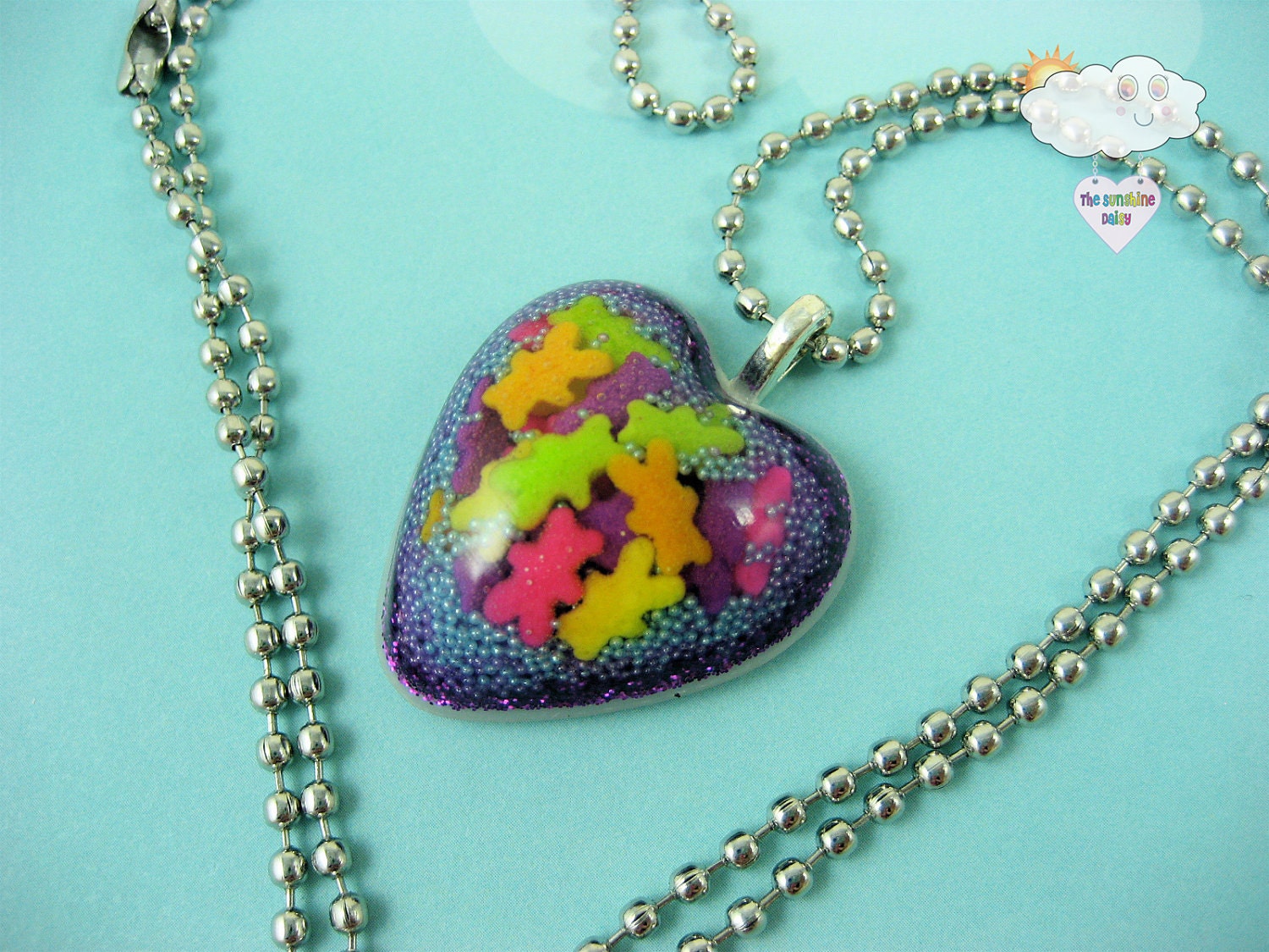 Laundry Bear Mosh Pit Heart Resin Pendant Necklace