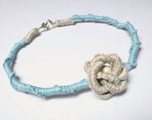 Light blue Macrame Linen Necklace with gray rose