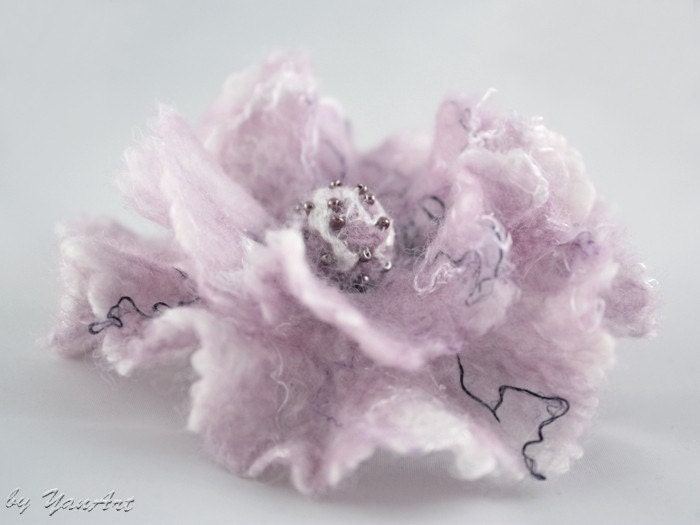 Felted wool brooch pin fantasy flower lavender
