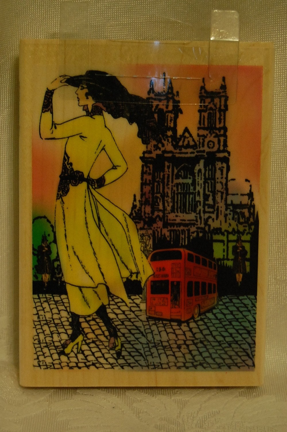 Raven Haired London Diva Wooden Mounted Rubber Stamp, Extra Large Size Arts and Crafts Supplies Destash