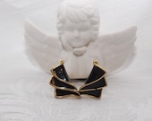 Fan Earrings Vintage Black and Gold Old Hollywood Style Clip-Ons