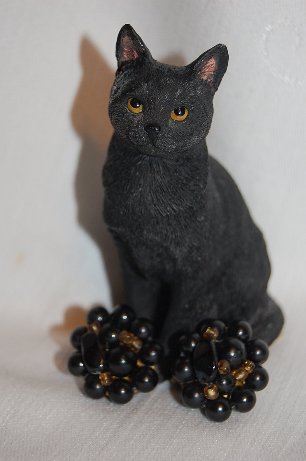 Antique Midnight Magic Black Cluster Bead Clipon Earrings Signed Japan at Chat Noir Studio