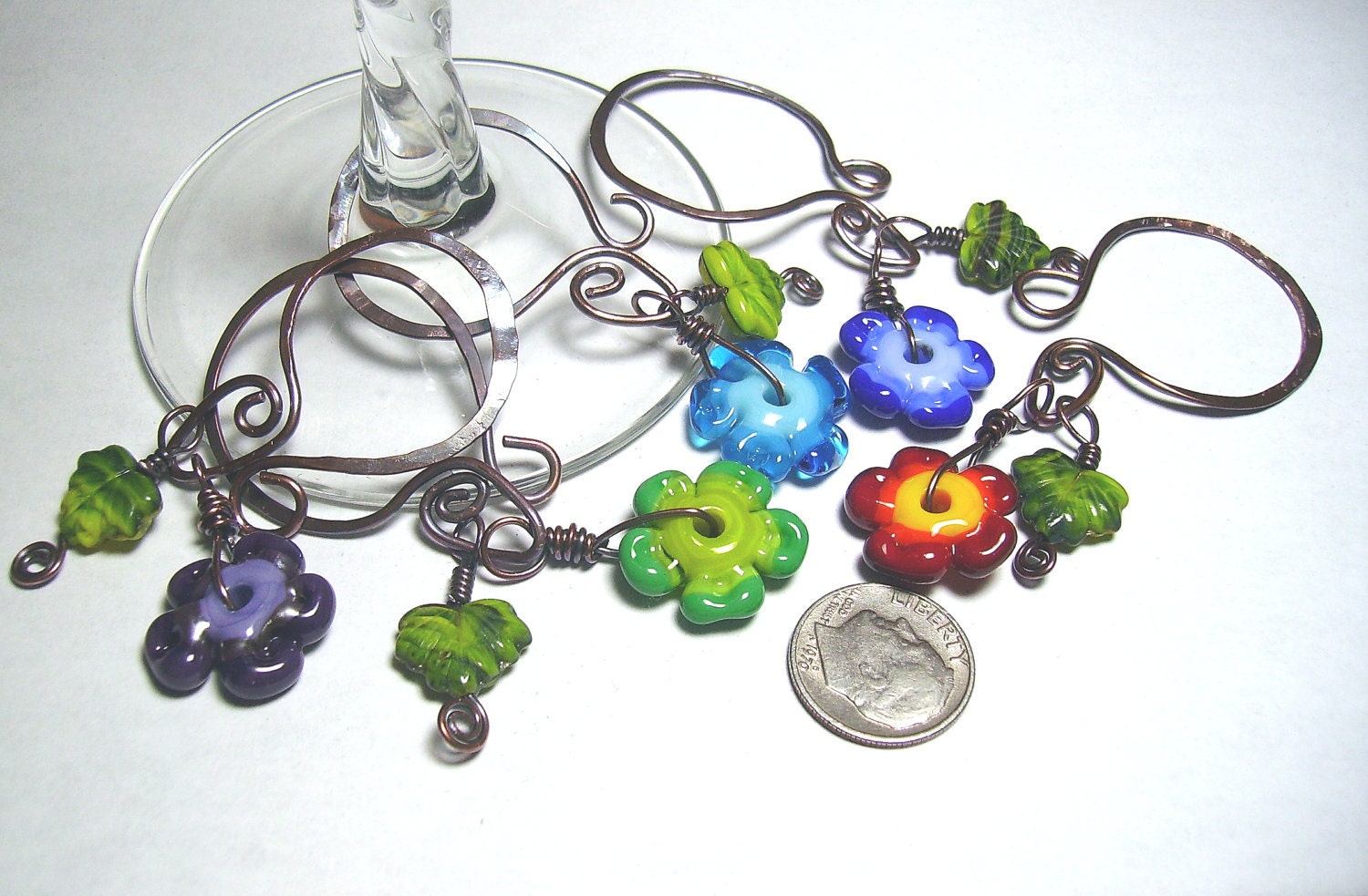 Flower Lampwork Wine Charms