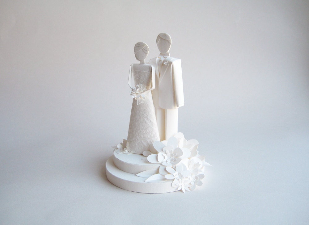 Paper Wedding Cake Topper - Bride and Groom - White