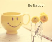 yellow art happy inspirational print sunshine yellow wall art Be Happy print 8x10 photograph
