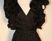 Vintage Black Avant-Garde Ruffled Fitted Cocktail Dress