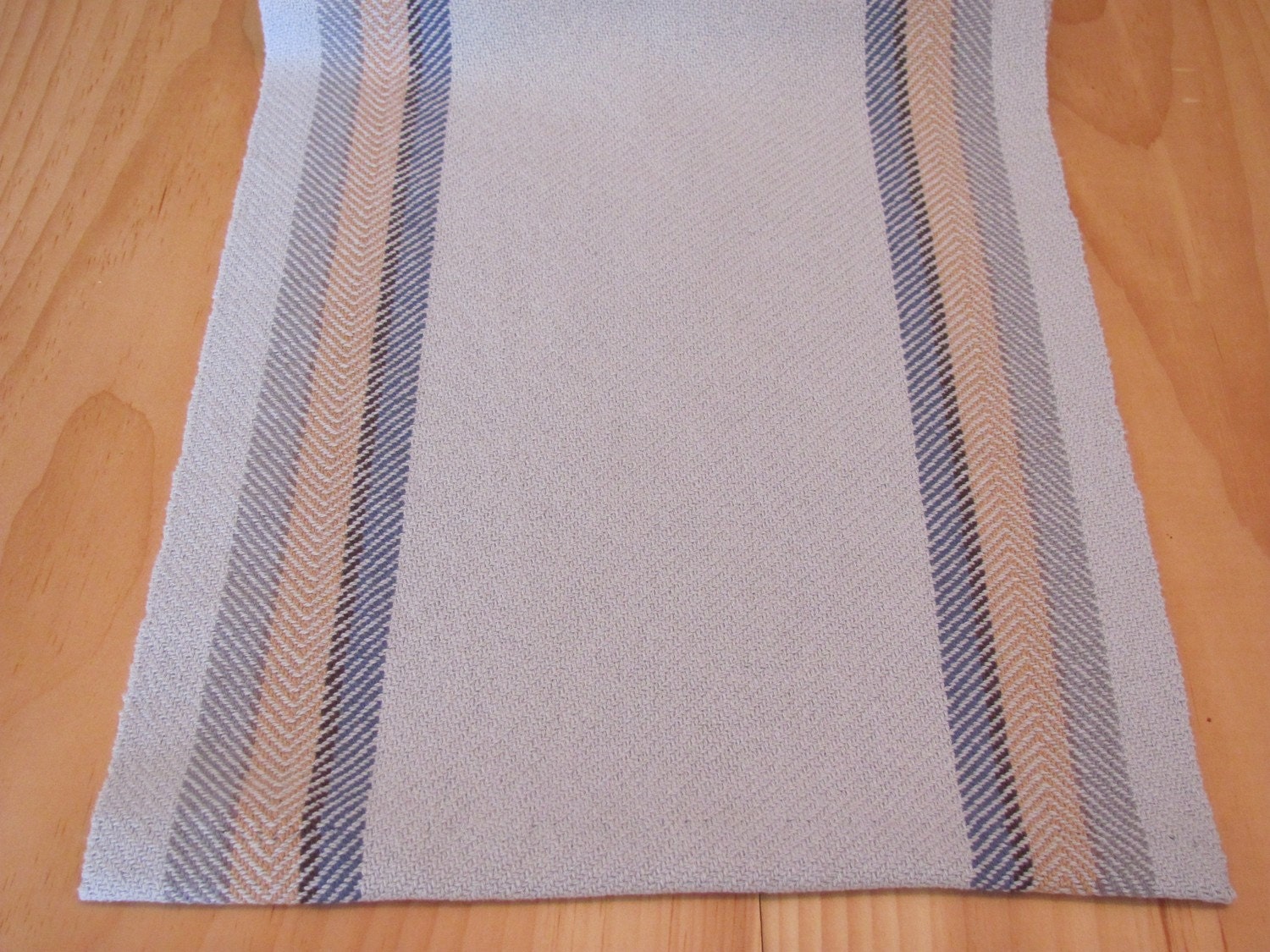 Table Runner, Handwoven Cotton, Sky Blue Stripe Twill, Shabby Chic Beach Cottage Country Farmhouse Spring Summer Home Decor 11"W x 60"L