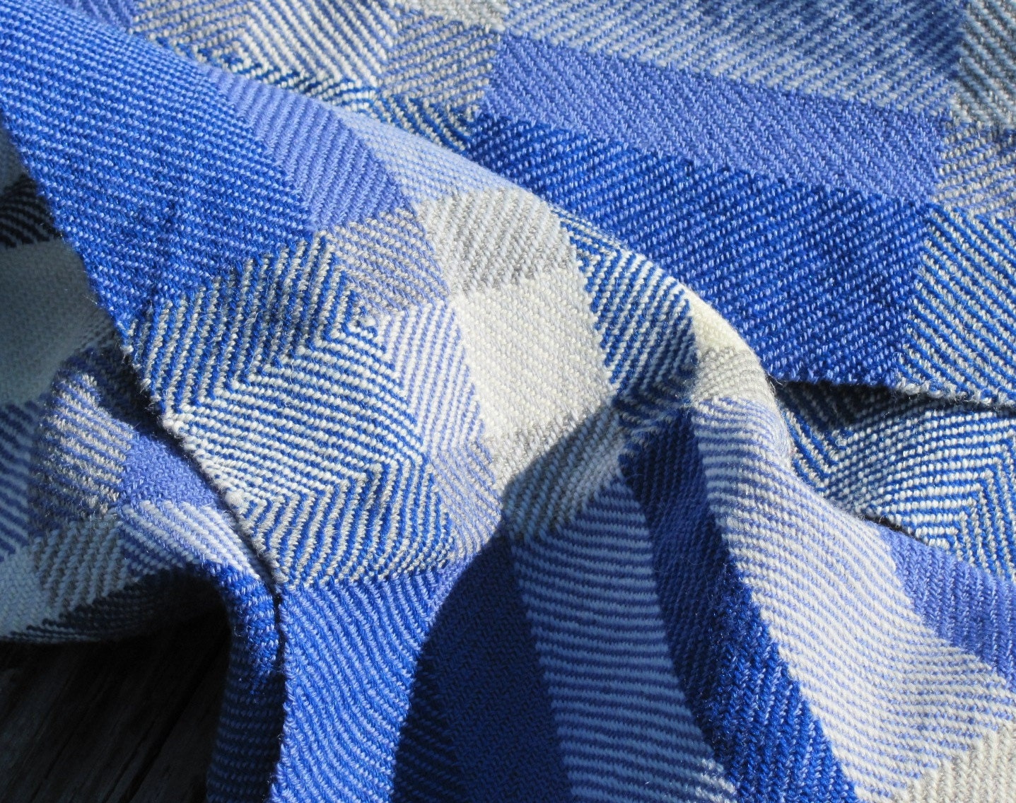 Scarf, Handwoven Seaside Blue Plaid Wool, Lightweight, Spring, Autumn, Winter, Men, Women, Cottage, Cabin, Beach, Woodland Fashion