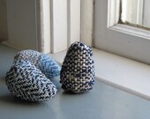 Nesting Eggs, Handwoven Fabric, Navy Blue Blends, Soft Sculpture, Spring Cottage, Country Farmhouse Home Decor (3)