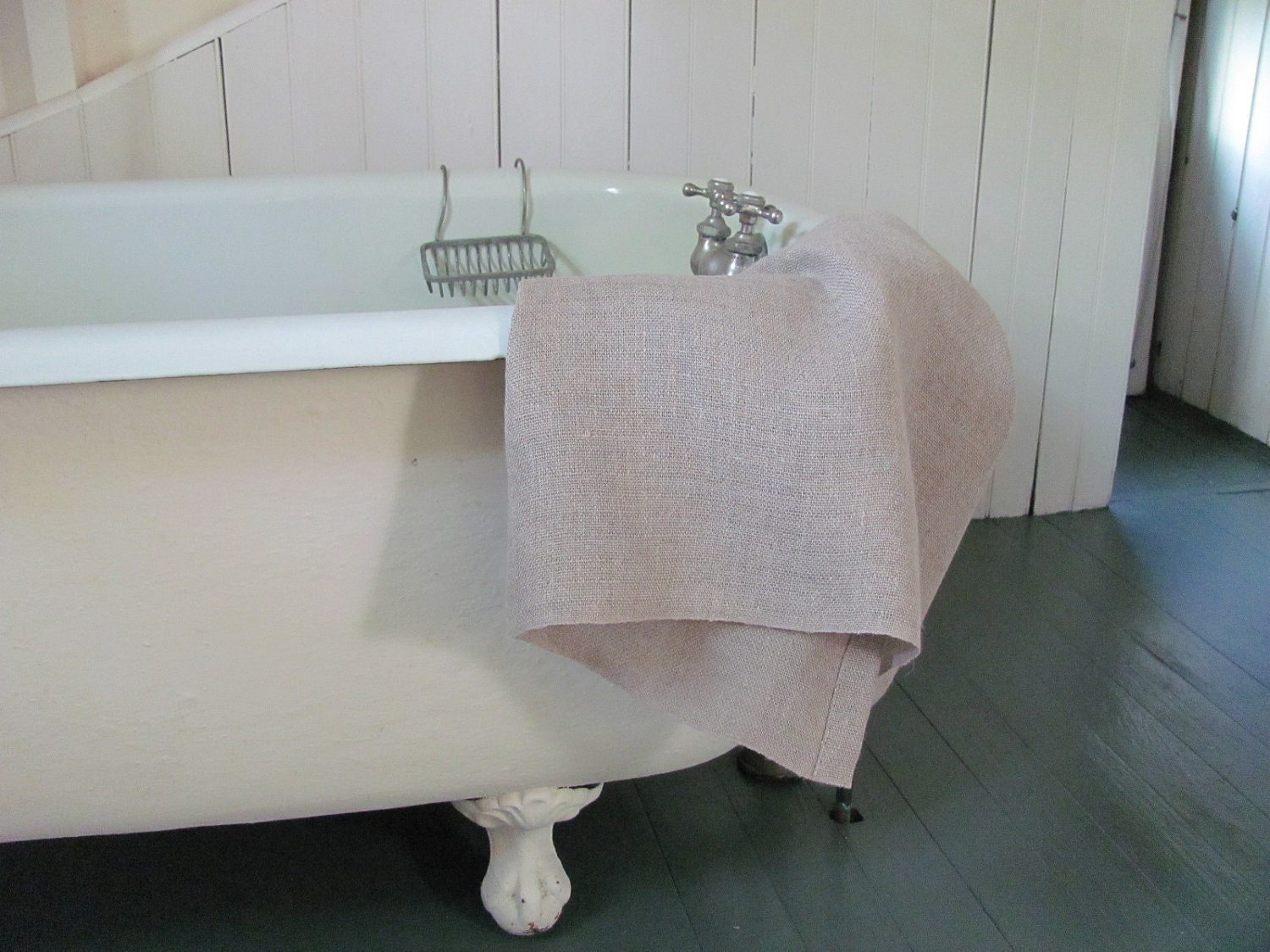 Bath Body Towel, Handwoven Linen Natural Rustic Stone Gray Burlap Plain Weave, Spa Style Sauna Cloth - aclhandweaver