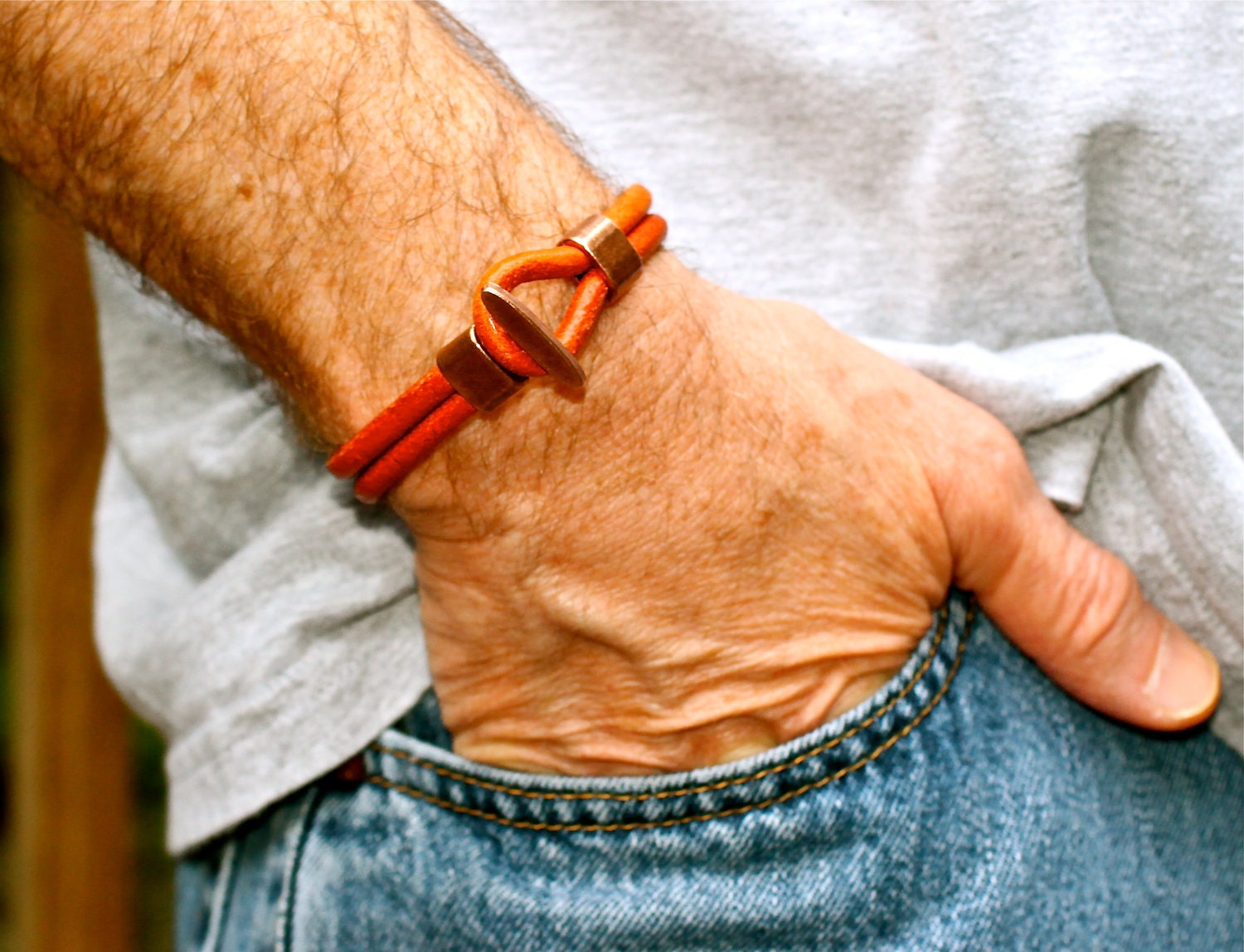 Men's Bracelet Simple Leather Bangle Copper Toggle Mens Leather Bracelet Best Selling Gift For Him