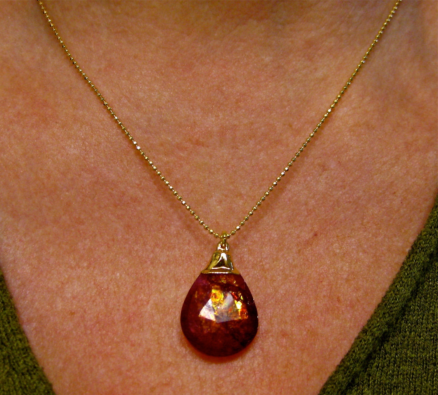 Pink Gemstone Necklace Neon Pink Labradorite Teardrop Gold Amy Fine Design
