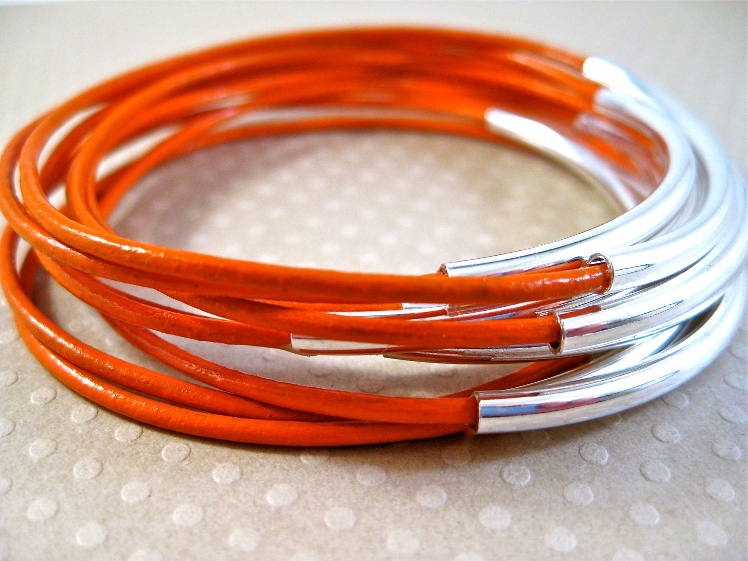 Leather Bangle Bracelets Nectarine Set of 10 Stacking Bangle Bracelets Orange Amy Fine Design