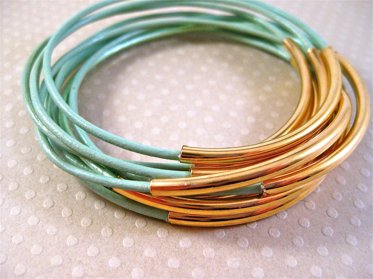 Leather Bangle Bracelets Minty Green Set of 10 Stacking Bangle Bracelets Cockatoo Amy Fine Design