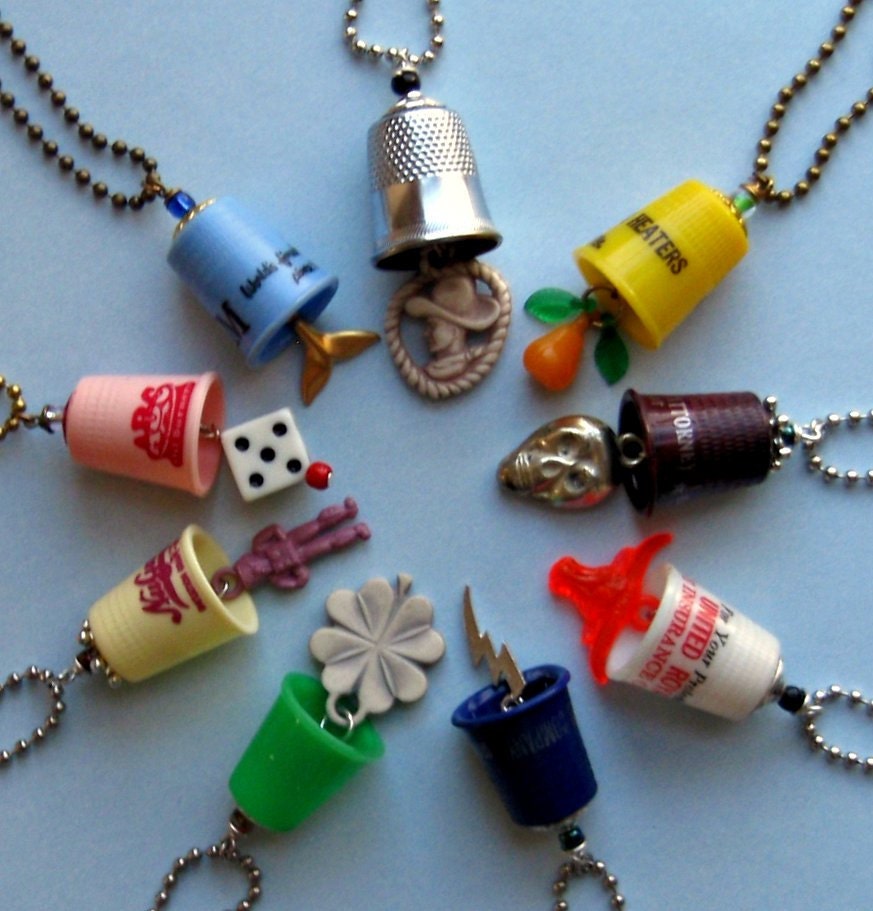 Design Your Own Thimblism Necklace - Upcycled Thimble and Charm Pendant on a Chain of Your Choice