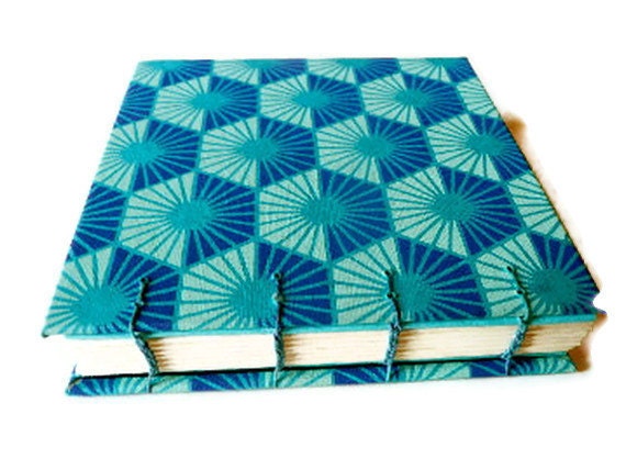 Journal/ Coptic Bound / Hexagon in Blues.